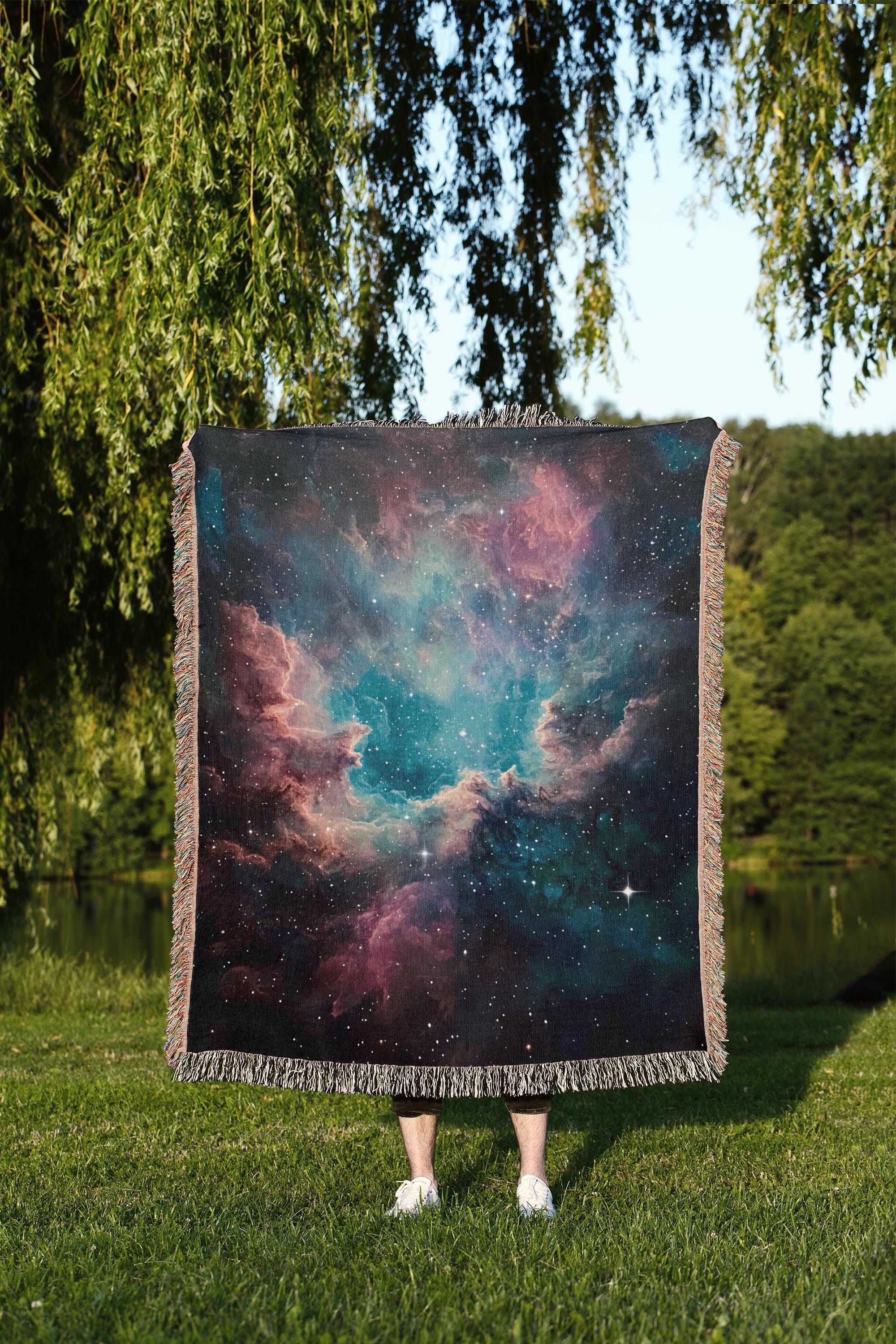 Cosmic Nebula Blanket: Celestial Galaxy Woven Throw