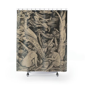 Witches Sabbath Shower Curtain: Vintage Occult Art Bathroom Decor