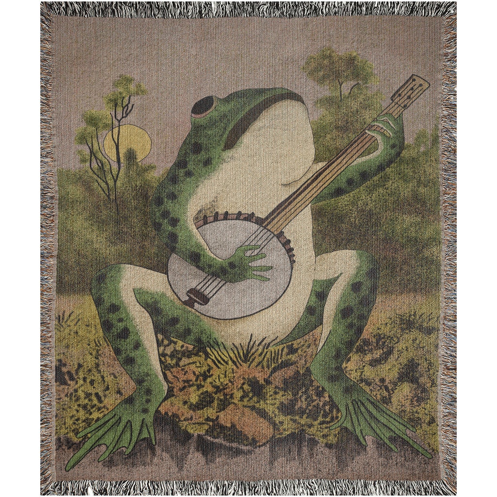 Frog Playing Banjo Woven Throw Blanket: Vintage Animal Print - Etsy