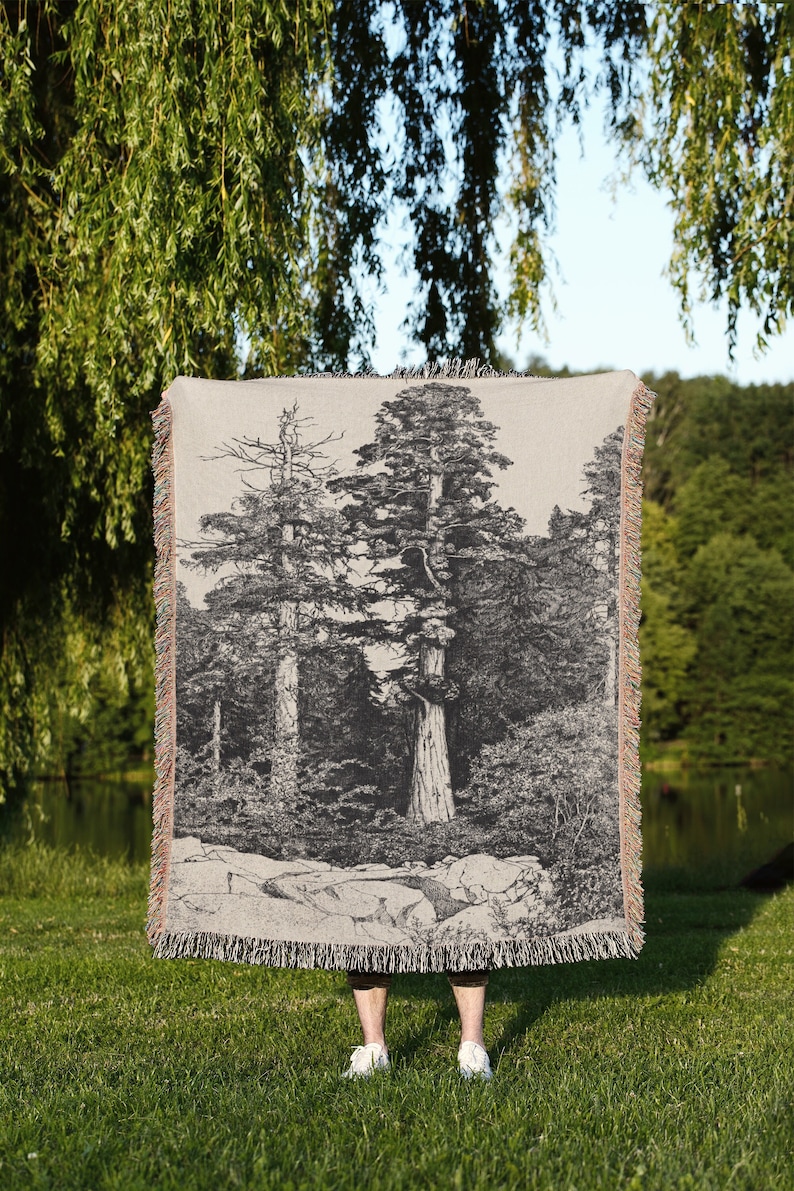 Enchanted Forest Woven Blanket: Boho Throw Blanket, Durable Forest Tapestry, Dark Cottagecore Picnic Blanket, Camping Blanket, Vintage Decor