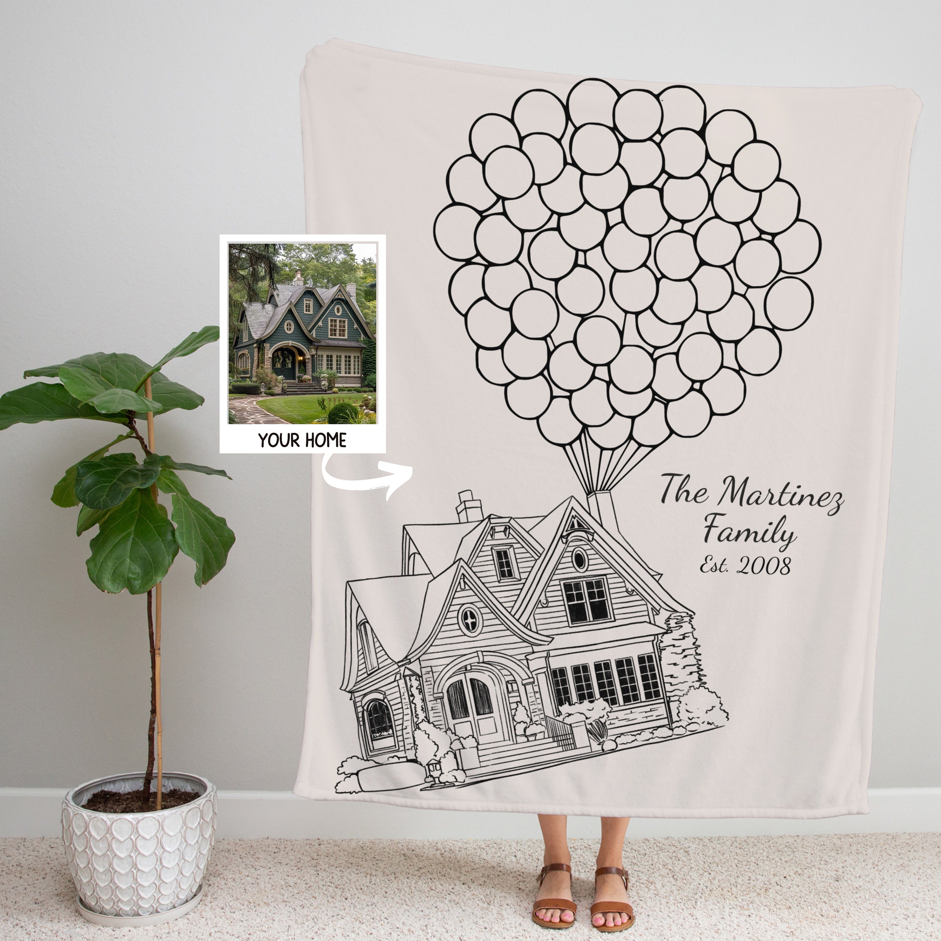 Custom House Portrait Blanket | Hand Drawn Sketch from Photo, Personalized House Line Art for Realtor Closing Gift, First Home Housewarming