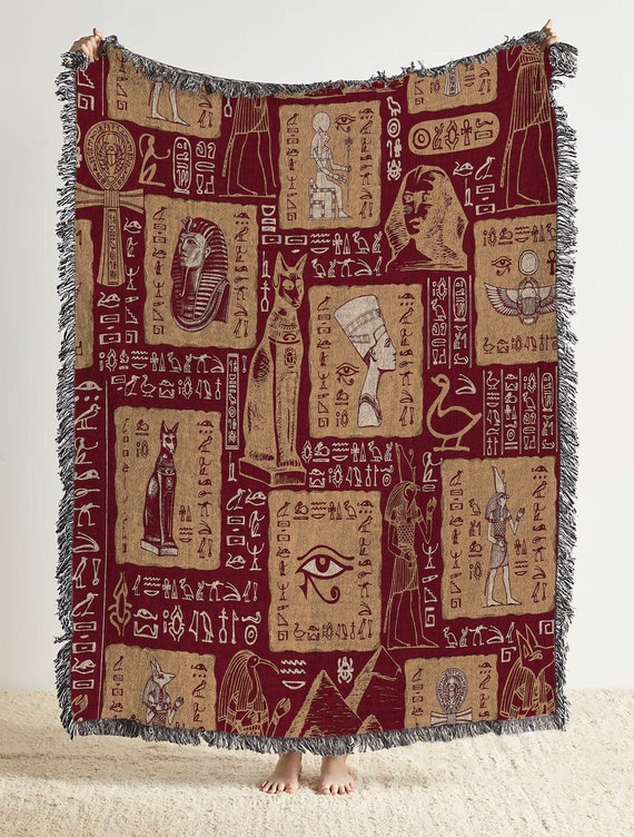 Ancient Egypt Woven Throw Blanket Egyptian Symbols Woven Etsy