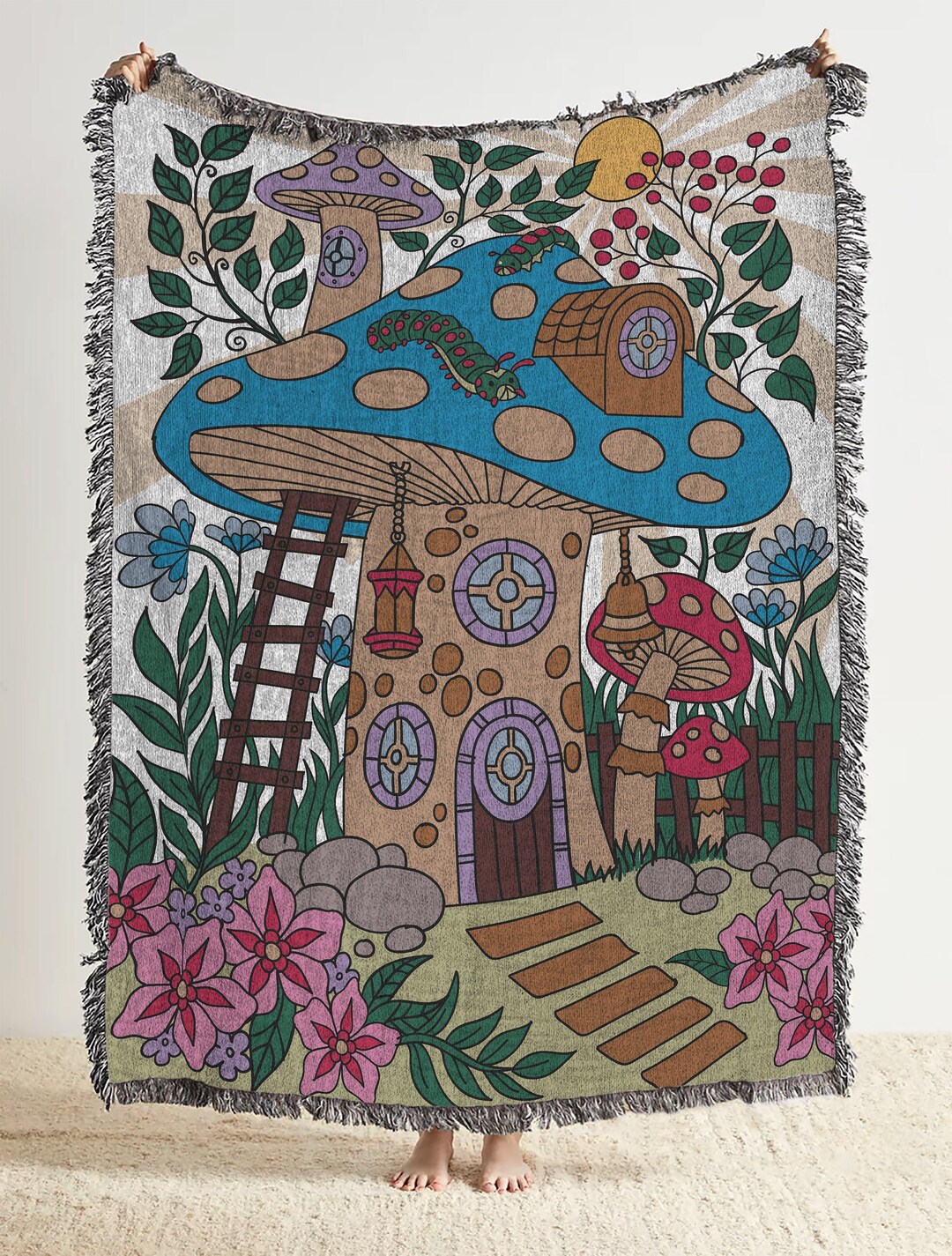 Fairy House Woven Throw Blanket Fairycore Woven Tapestry and Etsy