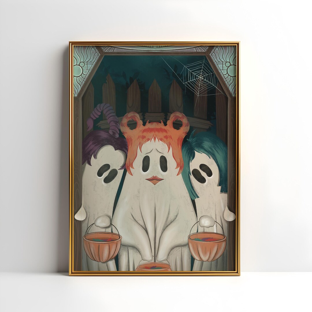 Cute Halloween Ghost Sisters Poster | Spooky Trick-or-treat Print ...