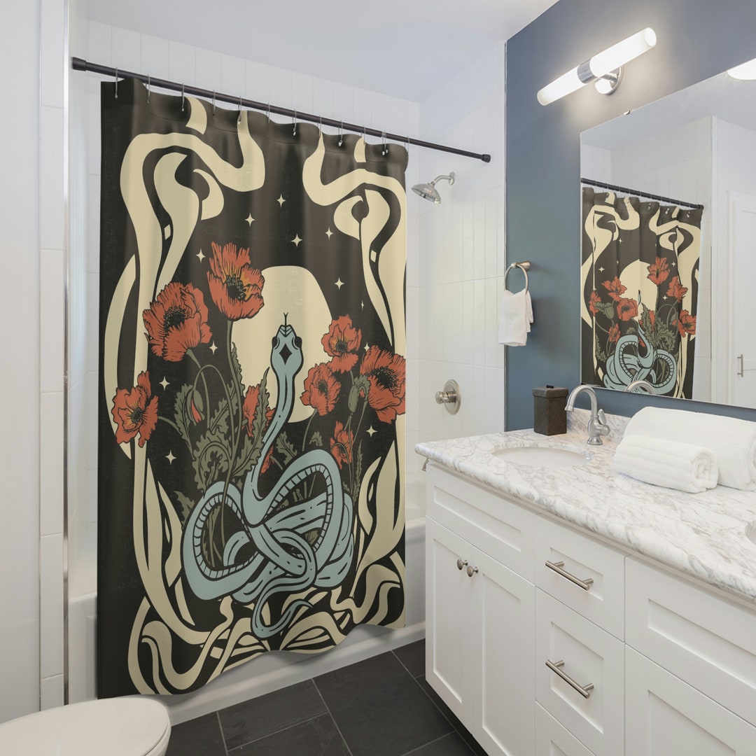 Snake Curtains Celestial Snake Shower Curtain: Psychedelic Floral Snake Bathroom Decor ...