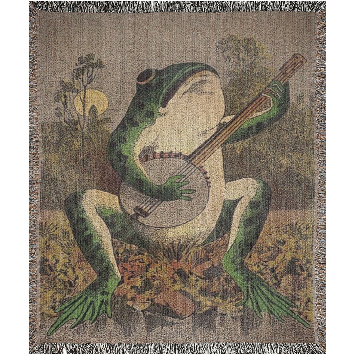 Frog Playing Banjo Woven Throw Blanket: Vintage Animal Print - Etsy