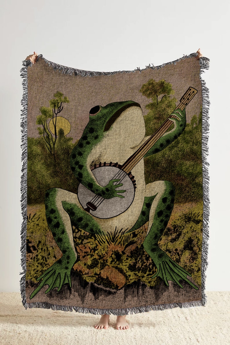 Frog Playing Banjo Woven Throw Blanket: Vintage Animal Print - Etsy