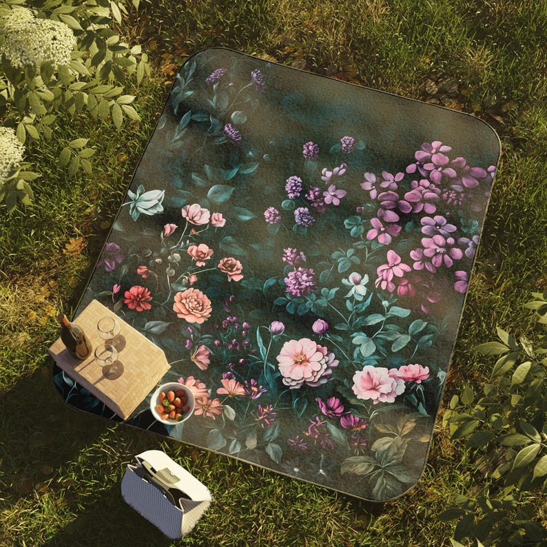 Soft Pastel Floral Blanket Purple and Blue Cottagecore Botanical Design