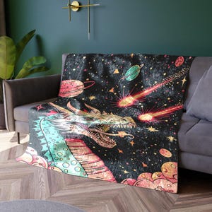 Space Dragon Woven Blanket: Retro Y2K Cosmic Throw image 7