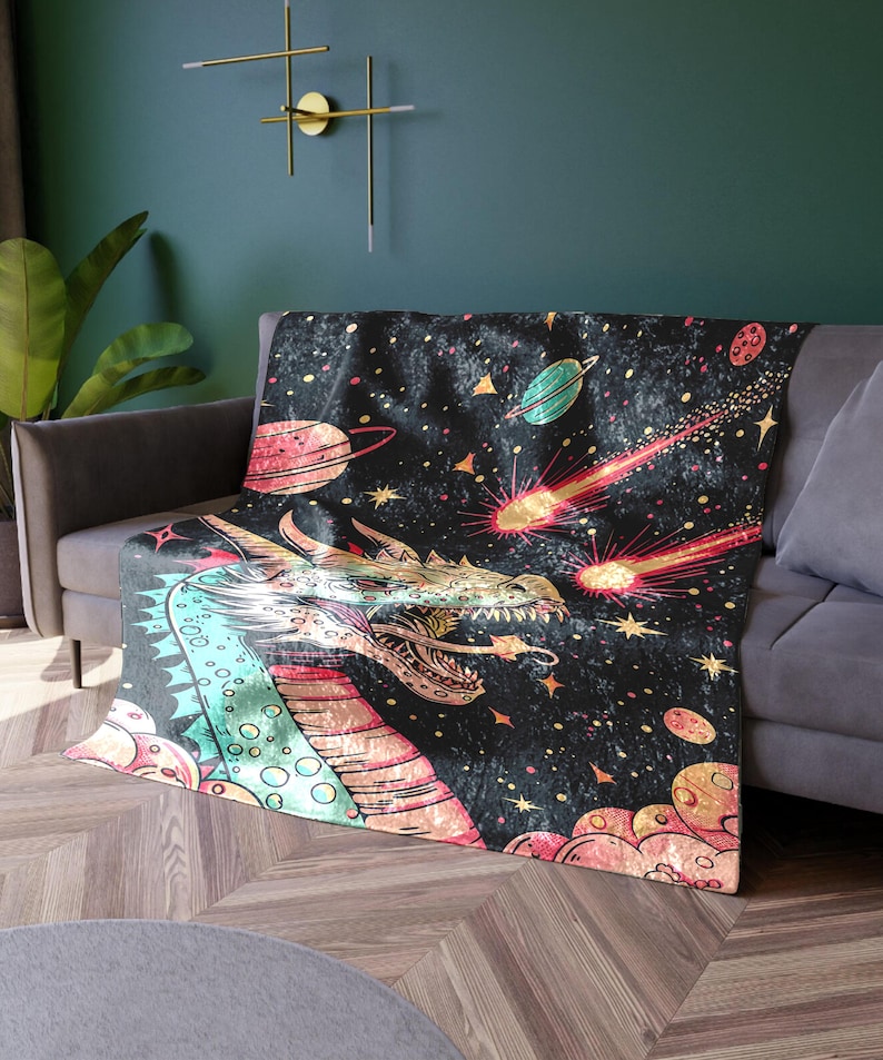 Space Dragon Woven Blanket: Retro Y2K Cosmic Throw image 7