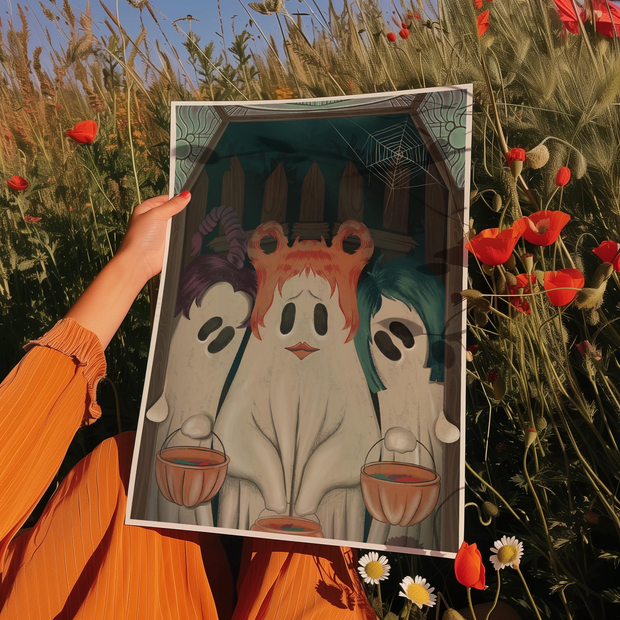 Cute Halloween Ghost Sisters Poster | Spooky Trick-or-treat Print ...
