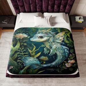 Dragon Mermaid Throw Blanket: Whimsigoth Ocean Tapestry