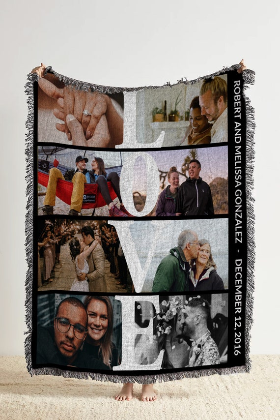 Custom Couple Photo Collage Woven Throw Blanket Personalized Woven Tapestry and Engagement Photo Blanket Great 1st Year Anniversary Gift Etsy UK