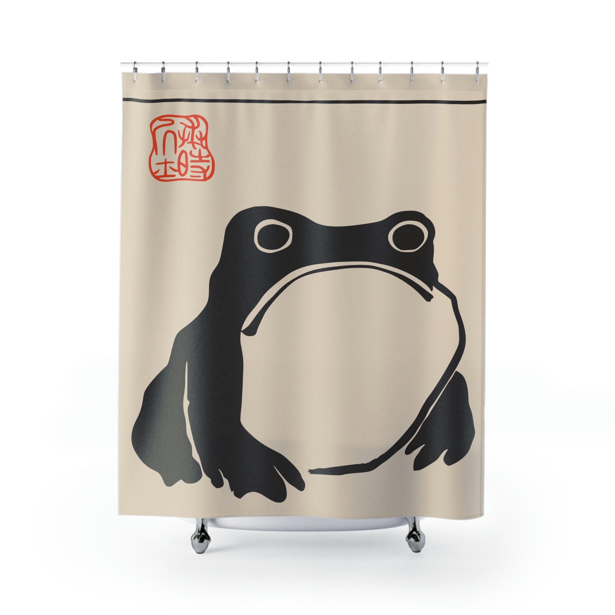 Duschvorhang Aus Leinen Mit Lustigem Frosch-Motiv – 183 X 183 Cm, Wasserdicht & Mit 12 Haken