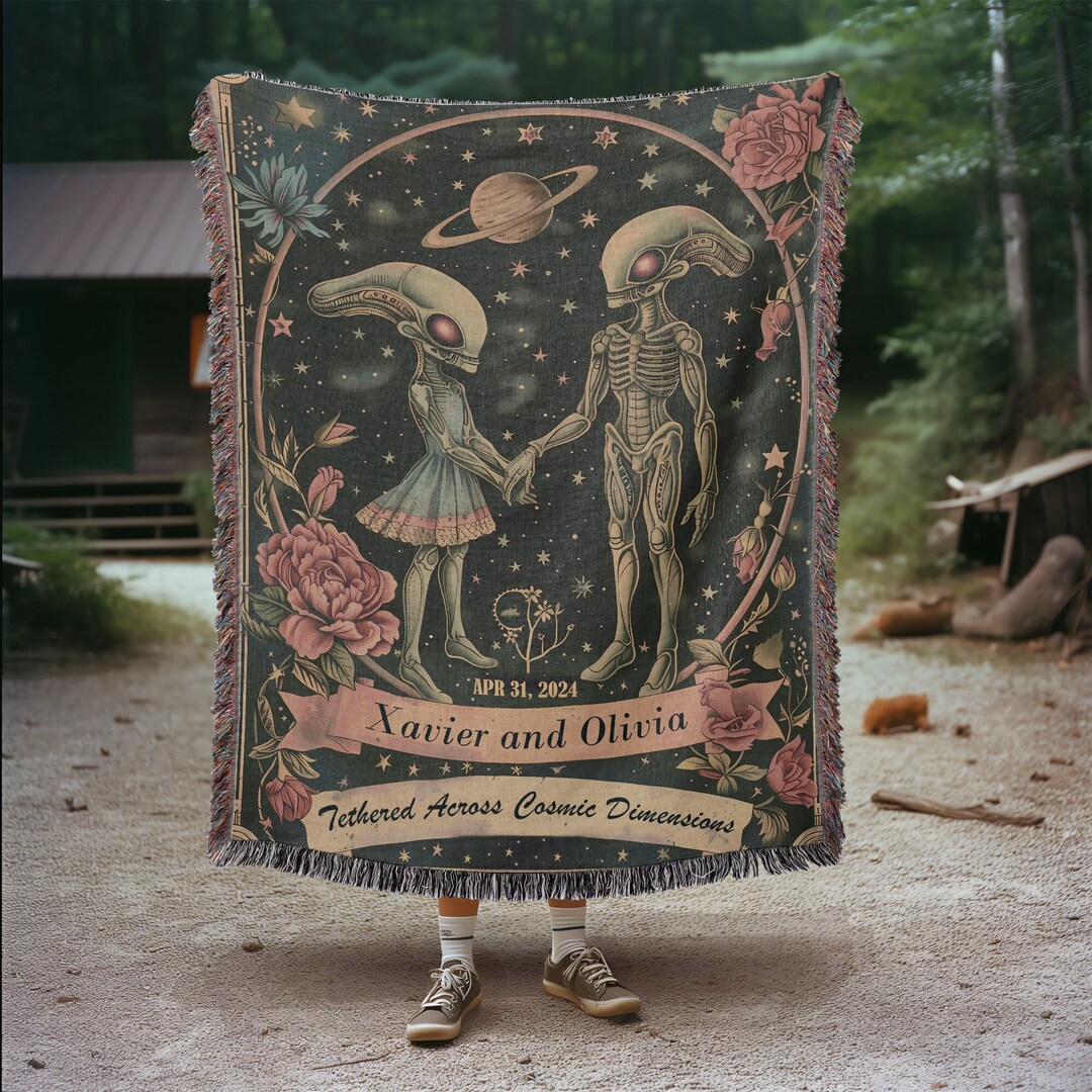 Personalized Alien Couple Blanket: Woven Anniversary Tapestry - Etsy