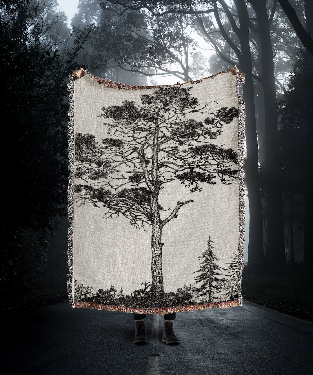 Rustic Tree Woven Blanket: Vintage Forest Woven Tapestry and Fairycore ...