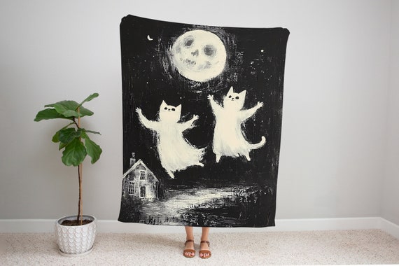 Cat Ghosts Blanket: Spooky Halloween Tapestry Throw