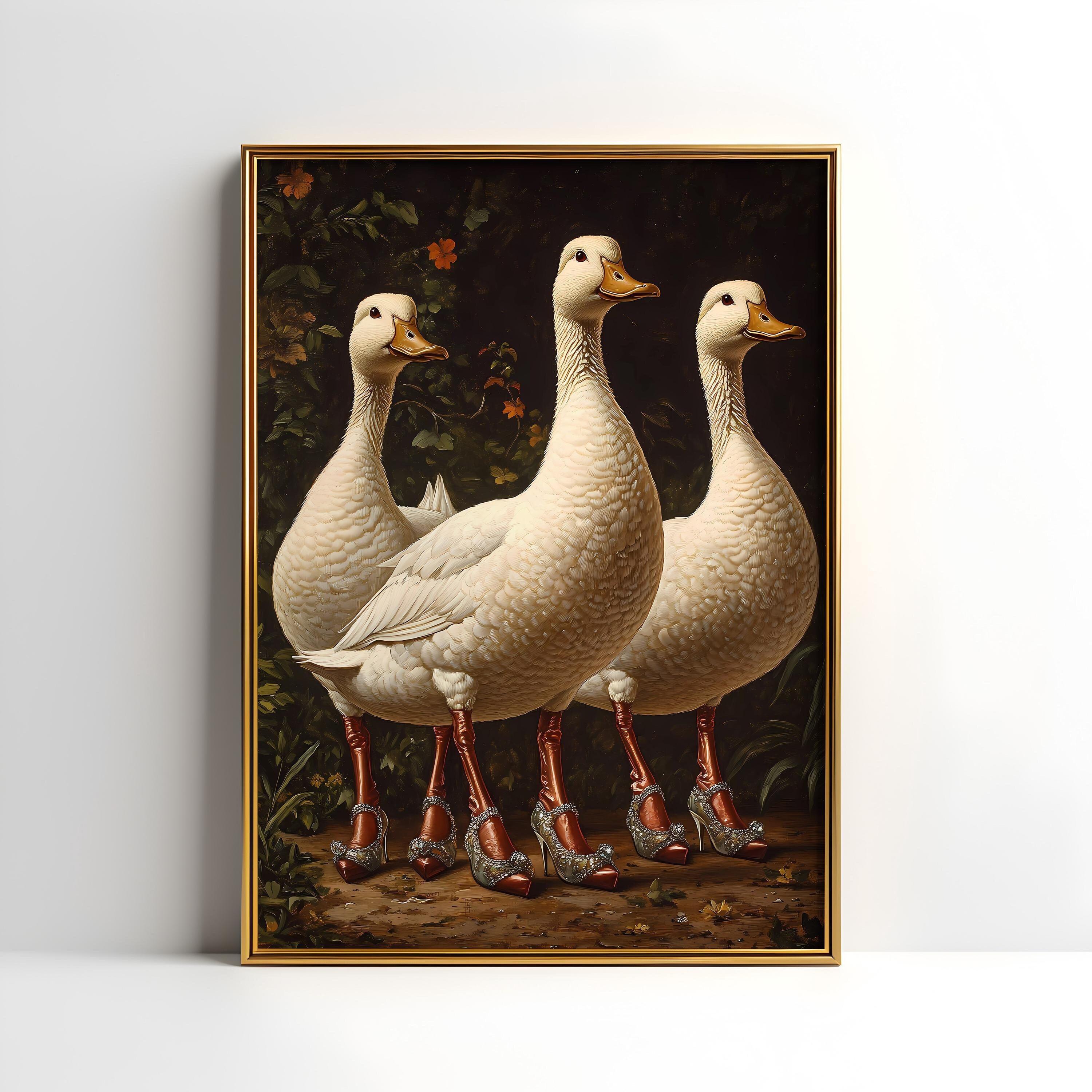 Ducks in Stiletto Heels Art Print: Quirky Animal Lover Decor