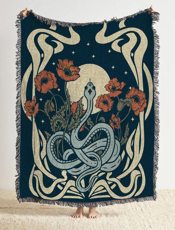 iMPeRF Astronaut Flower Woven Blanket Ｍ Celestial Snake Woven Blanket: Floral Moon Tapestry, Witchy Occult