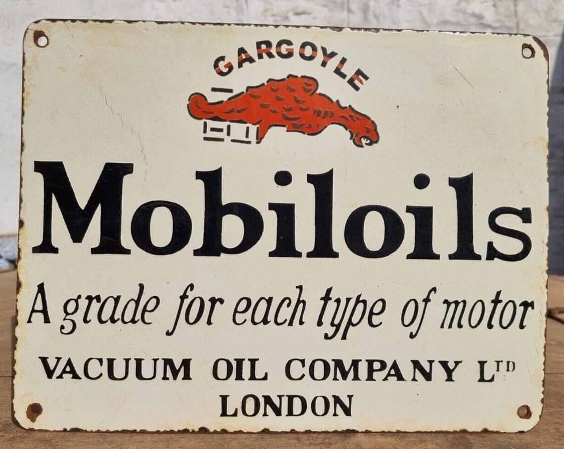 1930's Old Vintage Rare Mobil Oil Gasoline Ad Porcelain Enamel Sign ...