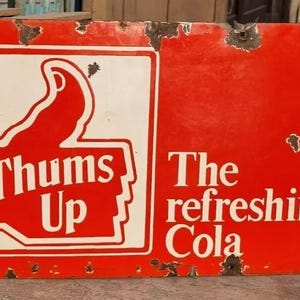 1920&#39;s Old Antique Vintage Rare Thums Up Ad Porcelain Embossed Enamel Sign Board