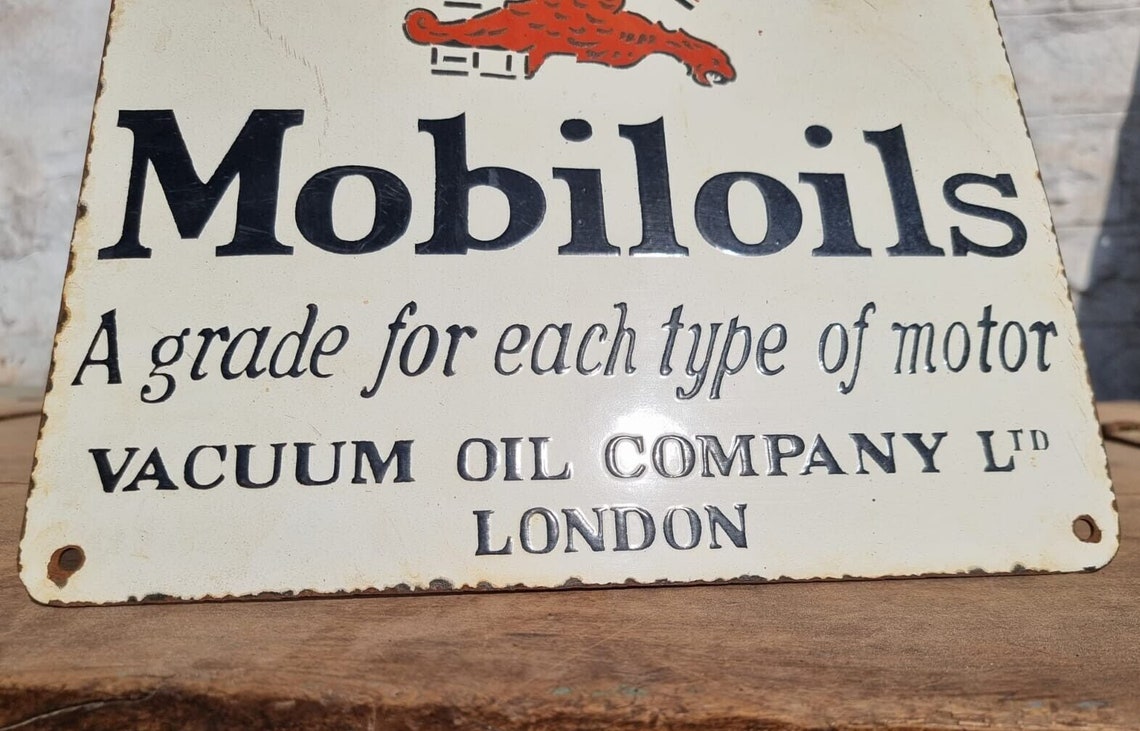 1930's Old Vintage Rare Mobil Oil Gasoline Ad Porcelain Enamel Sign ...