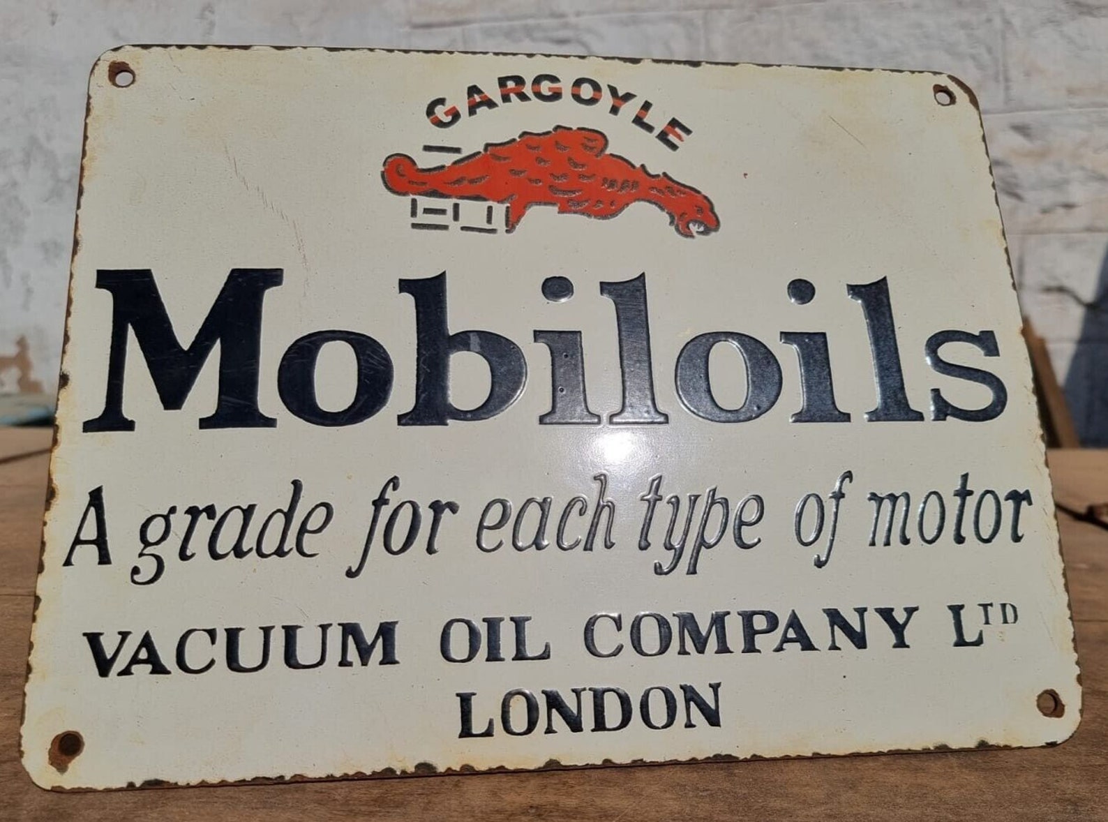 1930's Old Vintage Rare Mobil Oil Gasoline Ad Porcelain Enamel Sign ...