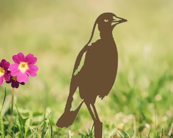 Metal Magpie Stake - Rusty Garden Art- Australian Magpie - Metal Wall Art- Gift for Gardener - Garden Sculpture - Magpie Ornament - Bird