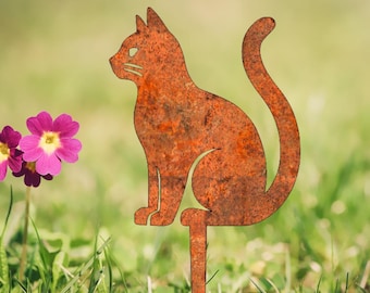Cat with tail up - Rusty Garden Art Decoration - Wall Ornament - Gift for Kitten Lover - Garden Decor - Grave Marker - Pet Memorial Stake