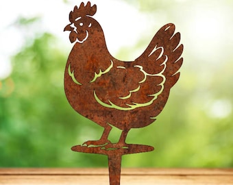 Corten Steel Chook Garden Art Decoration – Rusty Metal Chicken Stake (36cm)