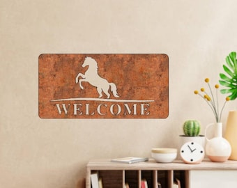 Rusty Corten Steel Horse Welcome Sign – Ranch Decor, Wall Art