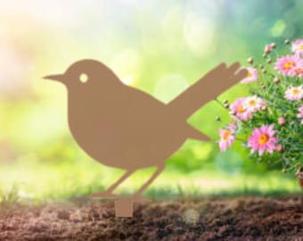 Wren Bird - Garden Art - Rusty Metal Wall Art - Animal Stake - Garden Ornament- Gift for Bird Owner - Bird Watcher