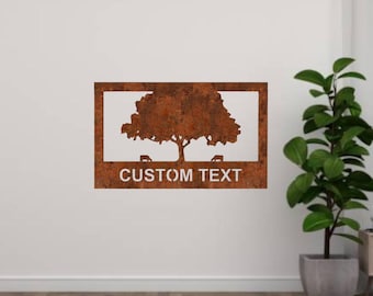 House Sign - Custom Text - Garden Art Decoration - Personalised Sign - Welcome Sign - Metal Wall Art - Tree of life