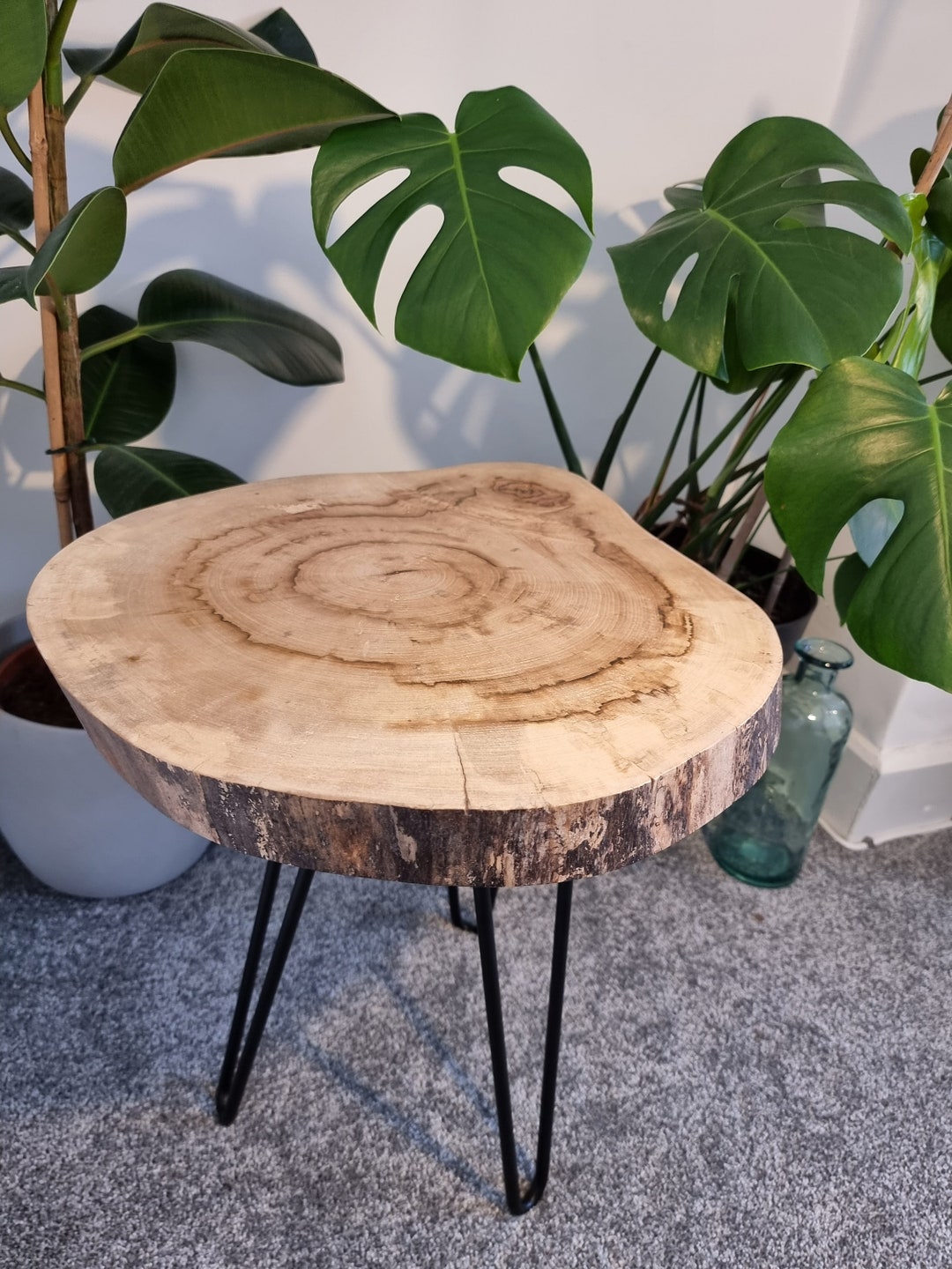 Bespoke Log Wood Round Table With Live Edge Wood and Metal Pin Etsy UK