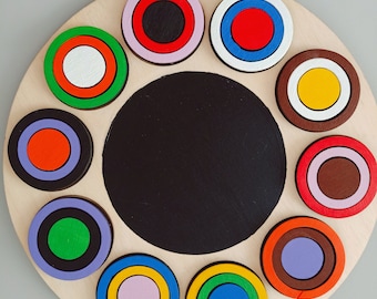 Wooden wheel with colours and numbers, colour play, number learning, colour recognition, left hemisphere development