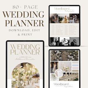 80+ Page Wedding Planner Printable | Instant Download Canva Template, Completely Editable Digital Download, Wedding Templates