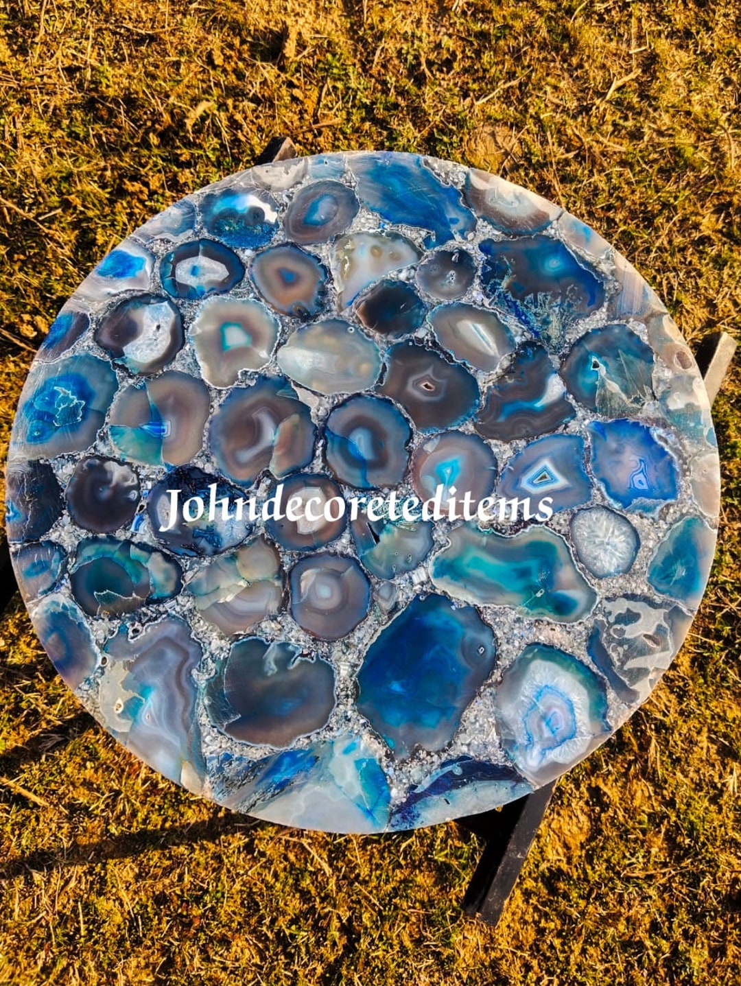 Blue Agate Table Top Round Table Side Table Coffee Table Etsy