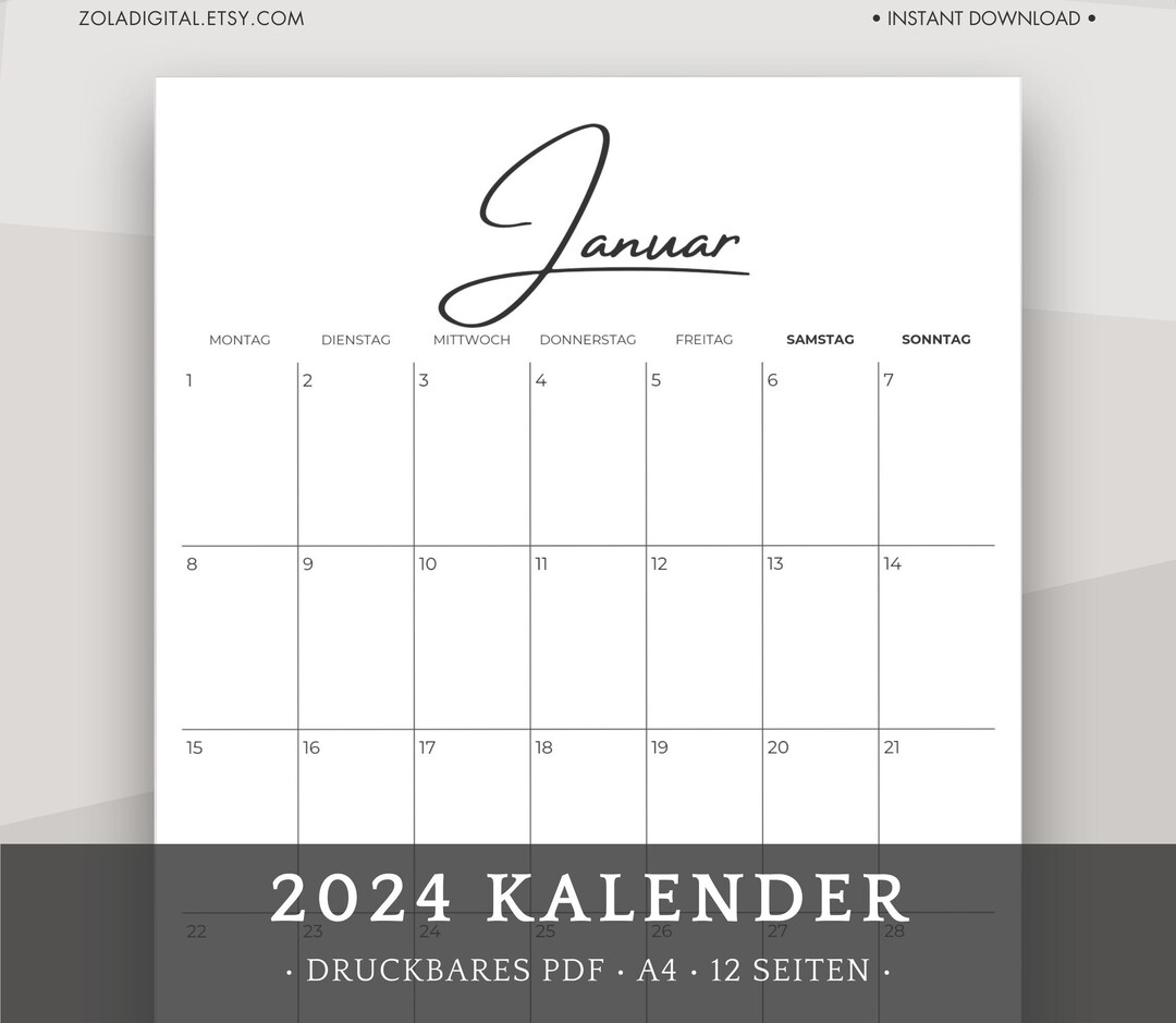 Goodnotes Kalender Download Kostenlos 2024 2024 Kalender Zum Ausdrucken. Druckbarer Wandkalender Monatsplaner
