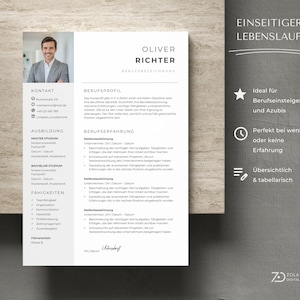 Professionelle, einseitige Lebenslauf-Vorlage in modernem, minimalistischem Design mit grauem Seitenbalken für Kontaktinfo und Fähigkeiten. Das Layout ist übersichtlich und perfekt für Architekten, Designer oder Office-Manager geeignet. moderne lebenslauf vorlage word deutsch, bewerbungsvorlage mit foto minimalistisch. Design by ZolaDigital