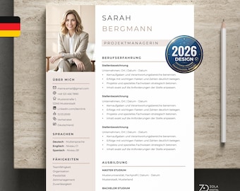 Bewerbungsvorlage  Word - Lebenslauf Vorlage deutsch mit Foto, Anschreiben, Deckblatt. Beige.