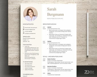 Modern resume template for Word, Mac, and Google Docs | Professional resume design, German CV template | Application template for Word