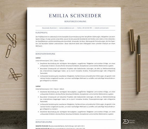 ATS freundliche Lebenslauf Vorlage und Anschreiben für Word und Pages. Schlichte und klassische Bewerbung Vorlagen auf Deutsch.