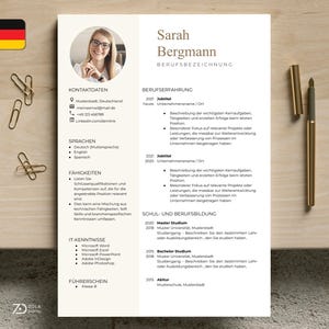 CV Template in German - One-page, modern application template with round photo in Google Docs, Word and Pages in German