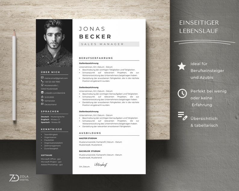 Lebenslauf Vorlage Deutsch Moderner Bewerbungsvorlage In Schwarz Wei 