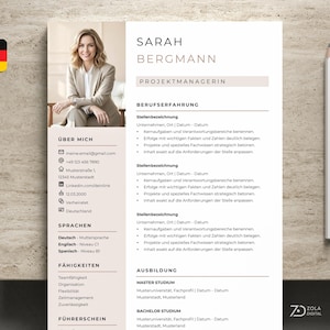 Sollicitatiesjabloon in Word-formaat - Duits cv-sjabloon met foto, motivatiebrief en titelpagina. Beige.