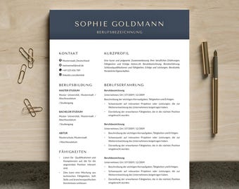 Tabular CV template without photo - Two-page, modern, simple CV template without photo, with short profile in German