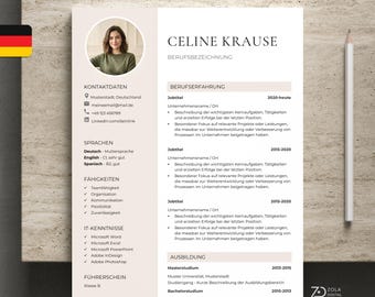 Application template including CV template, cover letter, application cover page | Tabular CV sample in German. MS Word