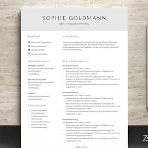 Tabular CV template without photo - Two-page, modern, simple CV template without photo, with short profile in German