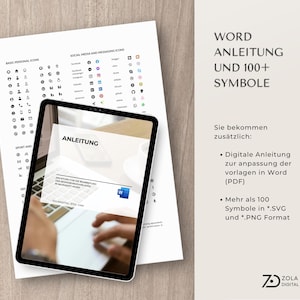 Bonusinhalte wie über 100 Icons und eine Schritt-für-Schritt-Anleitung zur Anpassung der Bewerbungsvorlage in Word. Zusätzlich erhalten Käufer ein kostenloses E-Book zum Erstellen moderner Bewerbungen mit ChatGPT. Praktisch für alle, die ihre bewerbungsunterlagen professionell gestalten möchten.