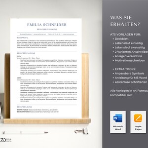 Infografik mit Vorteilen wie Zeitersparnis, sofortiger Download, strukturierter Aufbau und 100 % Bearbeitbarkeit. Die Bewerbungsvorlage enthält kostenlose Schriftarten und ist ohne Grafik. ATS-freundlich, ideal für professionelle Lebensläufe in vielen Branchen wie Finanzen, Bildung oder Verwaltung. Geeignet für Word und Pages.